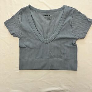 Garage Women's Blue Ribbed V-Neck Crop Top